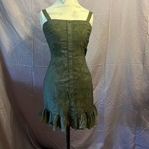 Mare Mare x Anthropologie Olive Green Embroidered Ruffle Dress Sz S Cottagecore